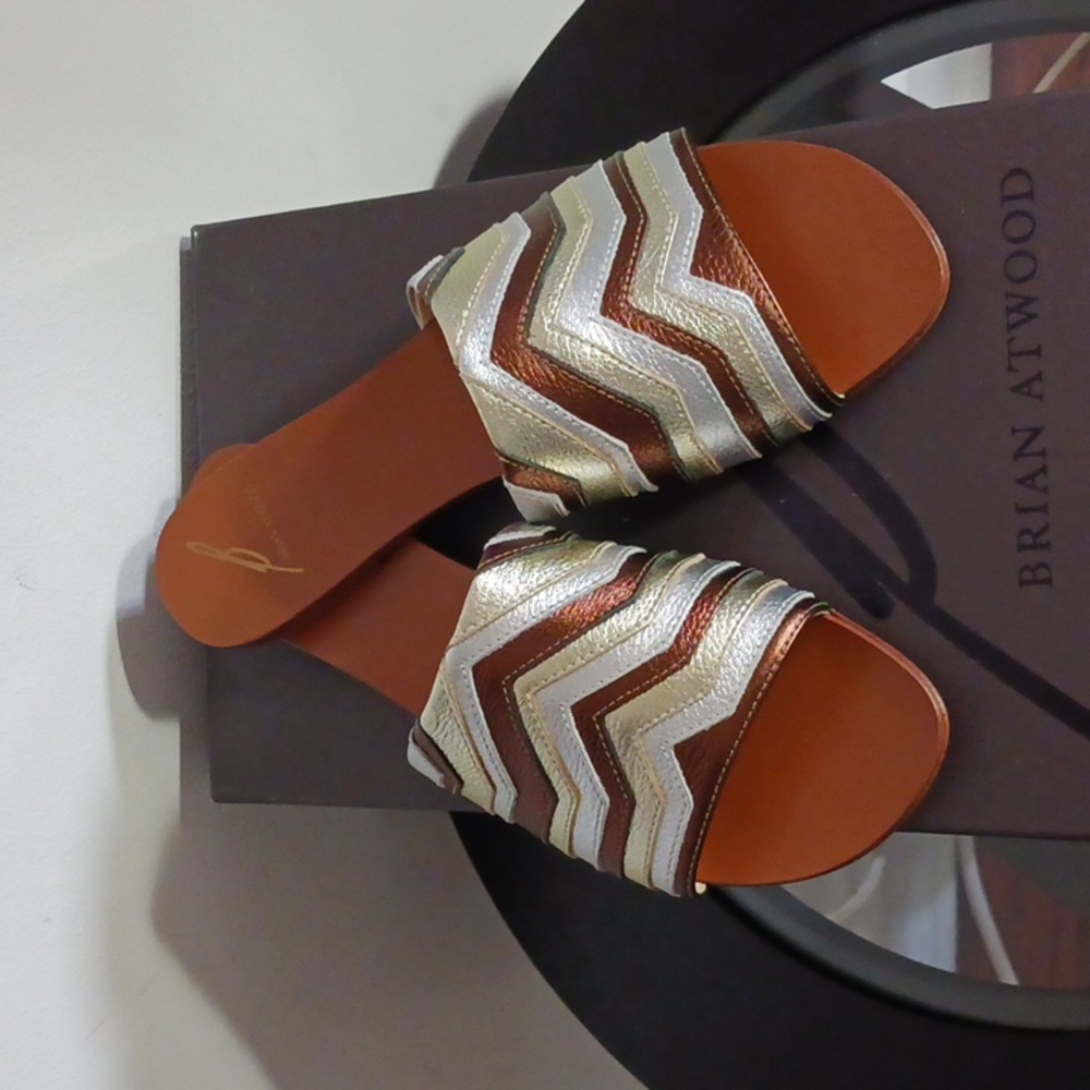 Brian Atwood, metallic slide sandal